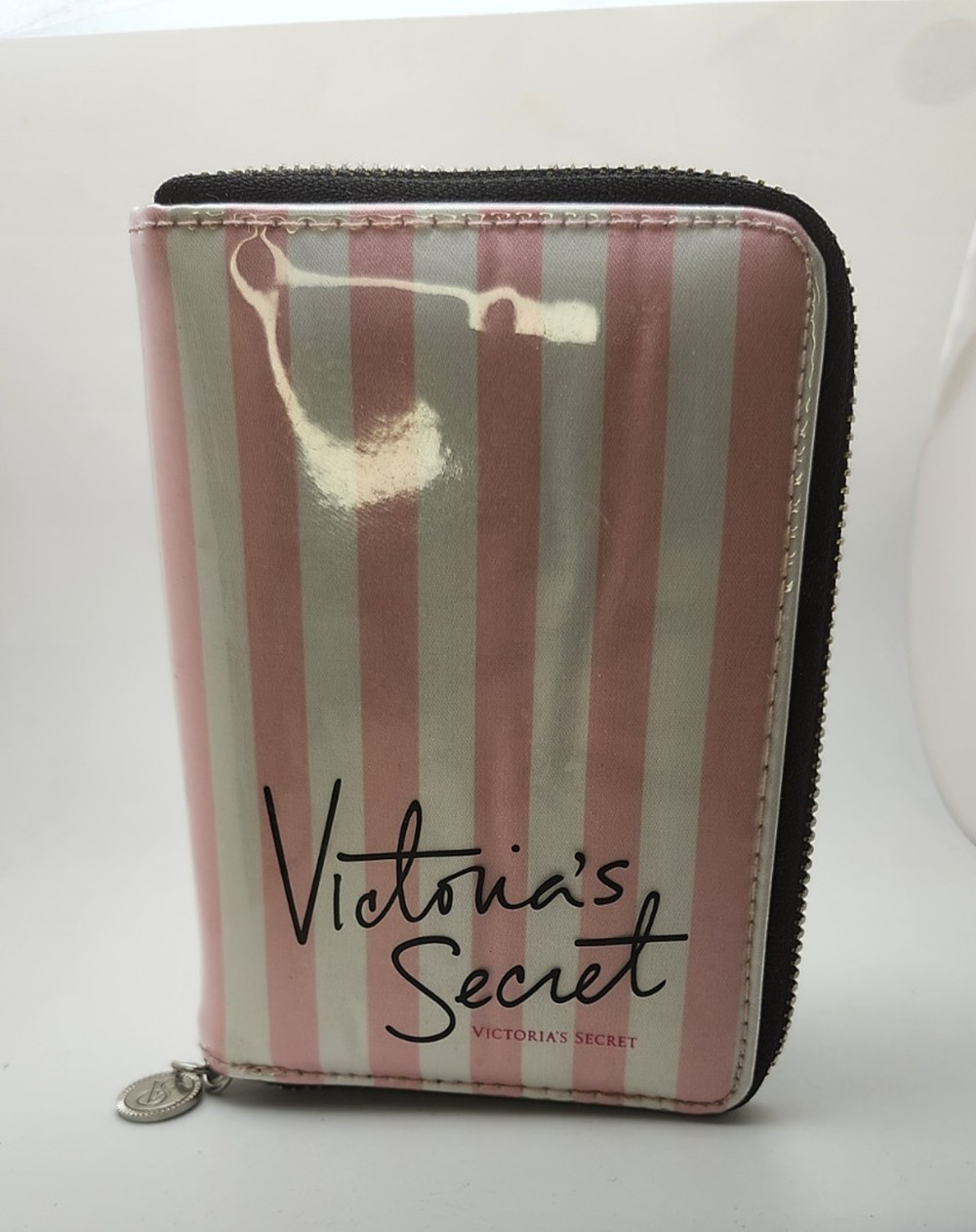 Victoria's Secret Signature Pink & White Striped Travel Makeup Brush Case